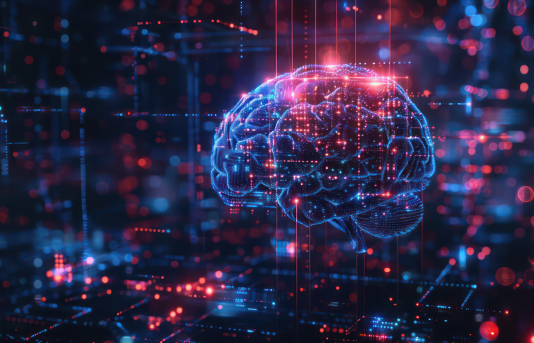 An abstract digital brain in data space.