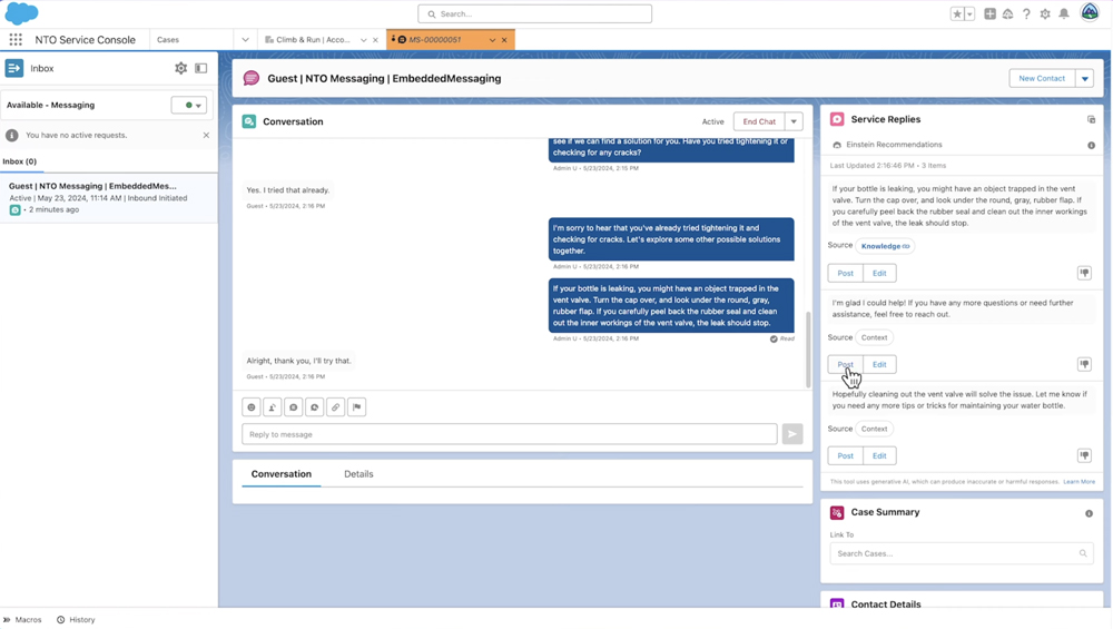Salesforce’s Einstein AI personalized response.
