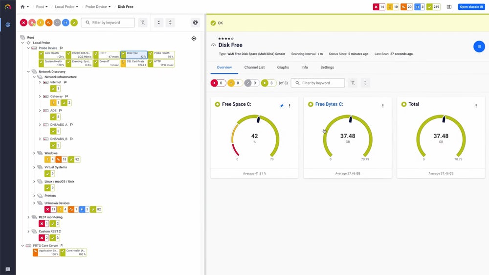 Paessler’s PRTG solution interface.