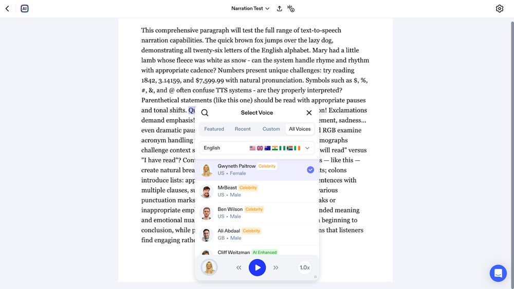 Speechify interface screenshot.