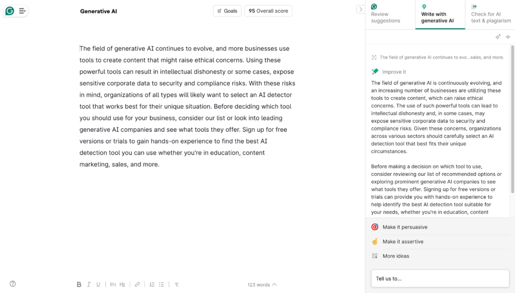 Grammarly dashboard.