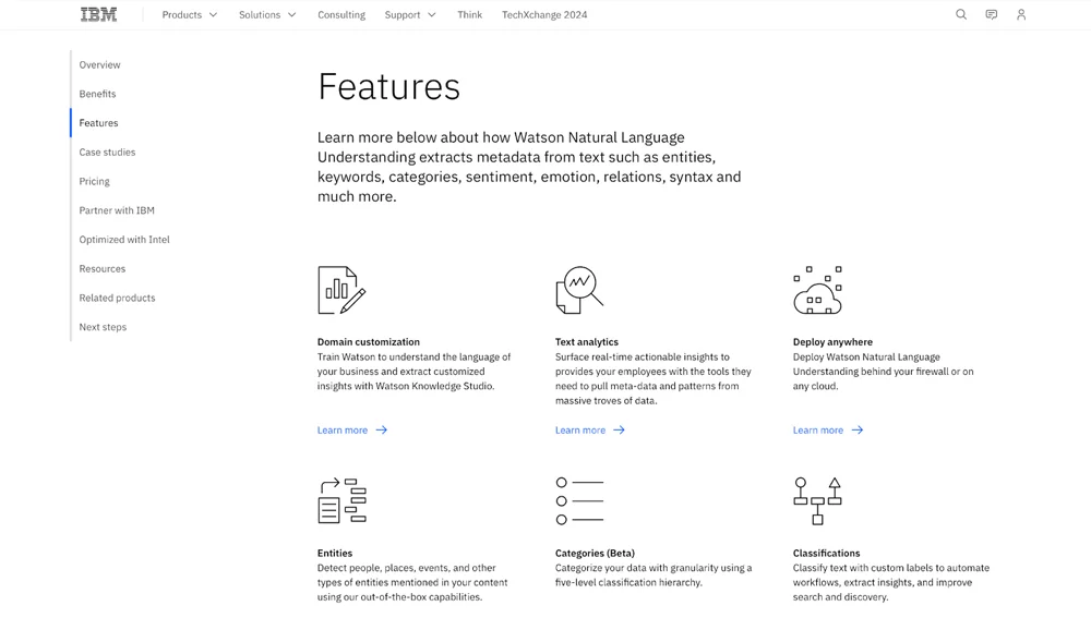 IBM Watson features.