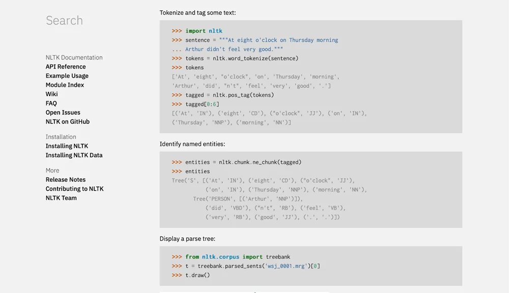 Natural Language Toolkit dashboard.